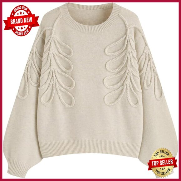 Sweaters - Oversized Knit Pullover Sweater, Long Sleeve Crew Neck, Soft Polyester Blend